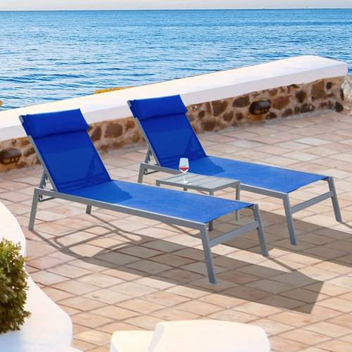 Latitude Run® Outdoor Metal Chaise Lounge with Table (3 Pieces